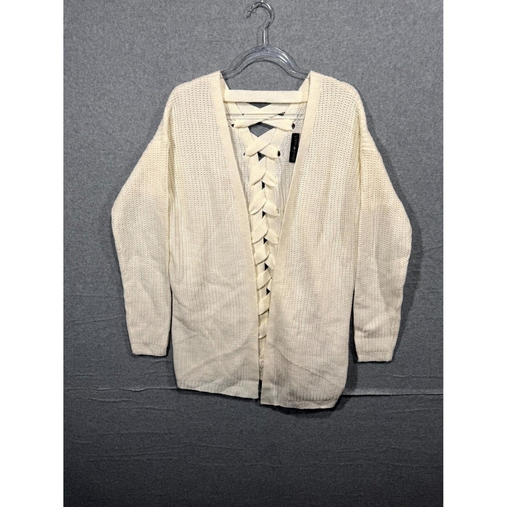 Derek Heart Sweater Cardigan Open‎ Fron Straps Back Women's Ivory Size Large